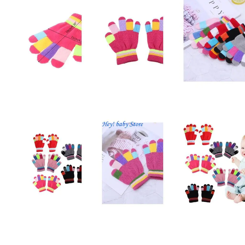 

Q1FE 1 Пара детские перчатки полная пальца теплые зимние дети красочные вязаные мальчики для мальчиков Сплошная перчатка