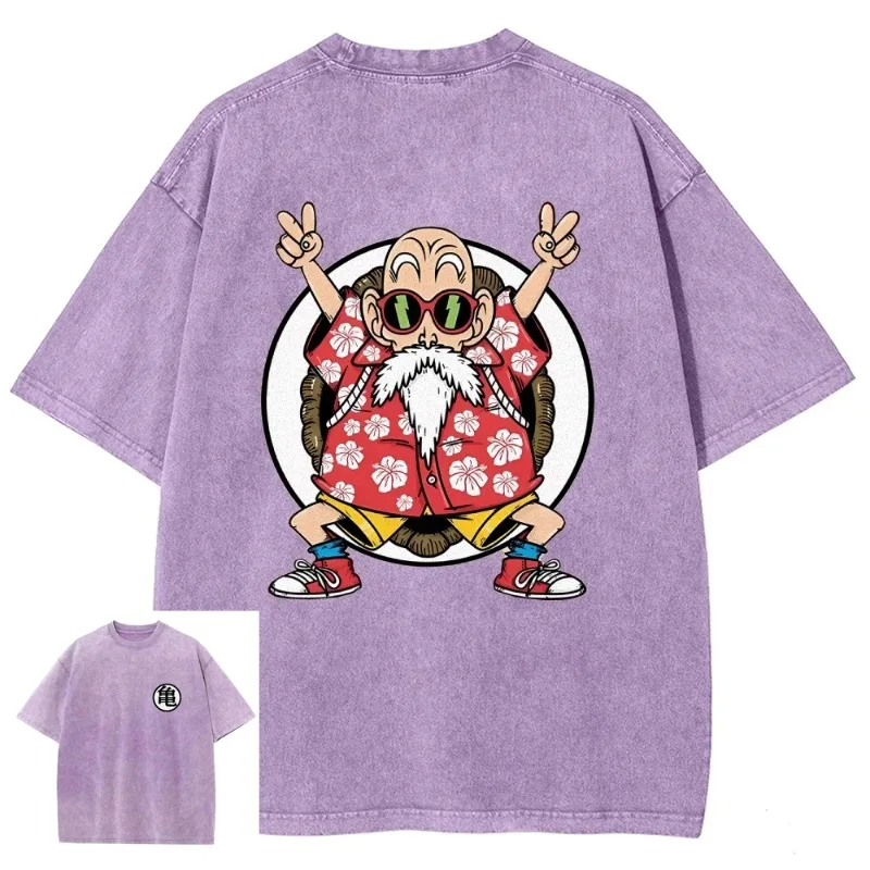 Dragon Ball Anime 2026 New Hot Master Roshi Washed Men 2025 Summer T-shirt Harajuku Retro Street Loose Women Casual Sports Top