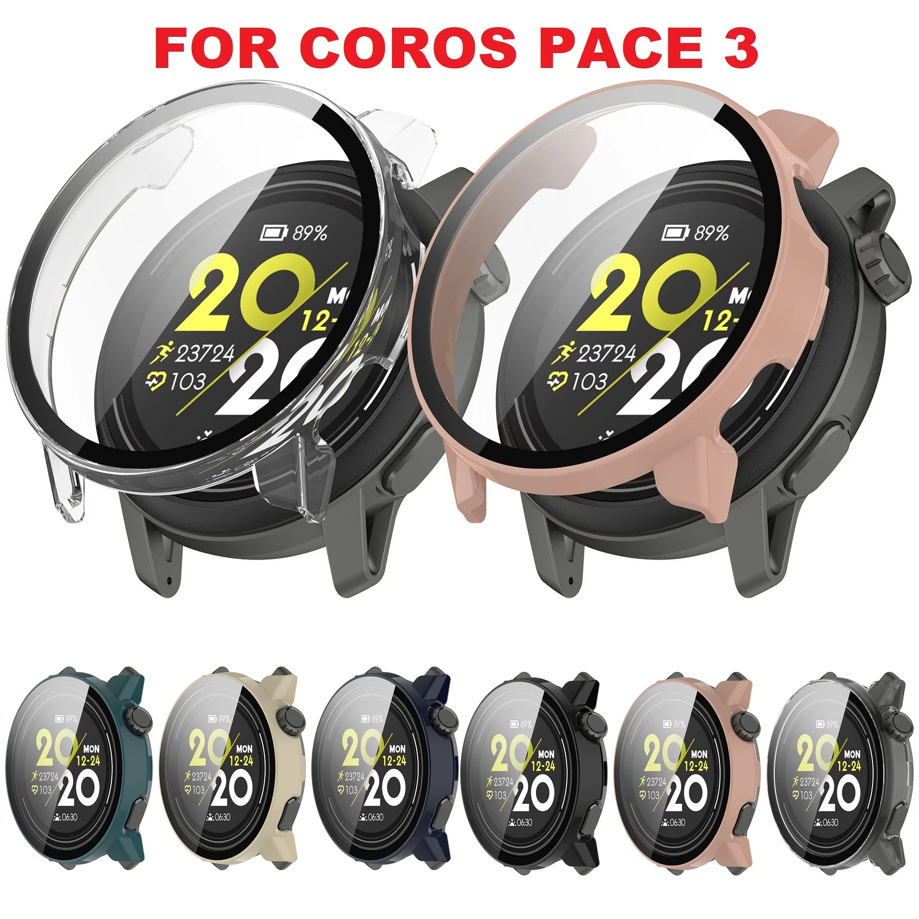 

30PCS PC Protective Case for Coros Pace 3 Smartwatch Bumper Full Cover Tempered Glass Screen Protector Cover