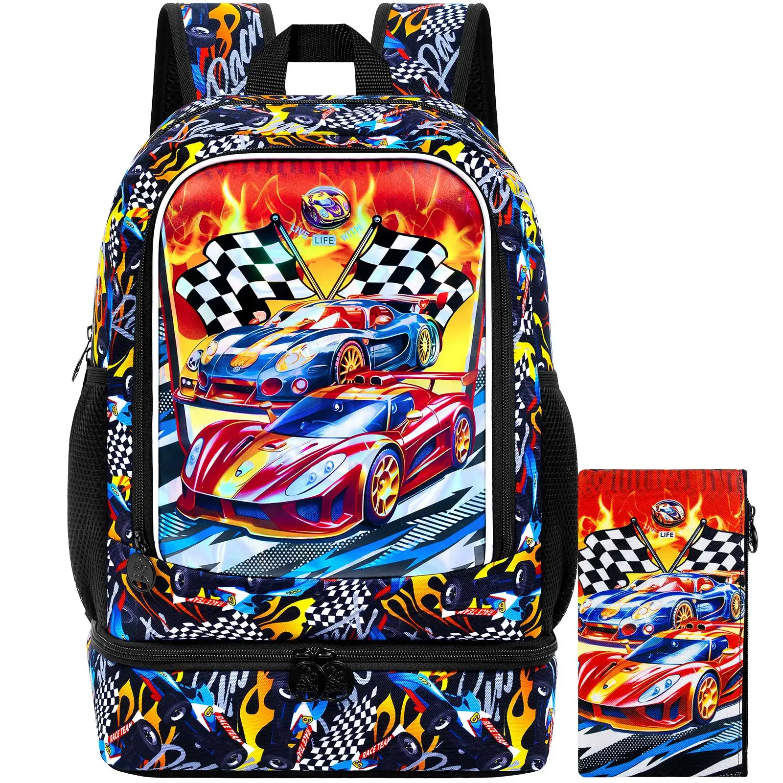 

2 In 1 car Backpack for Girls, 17" Kids Bookbag with Insulated Lunch Box, School Backpacks for Elementary Preschool