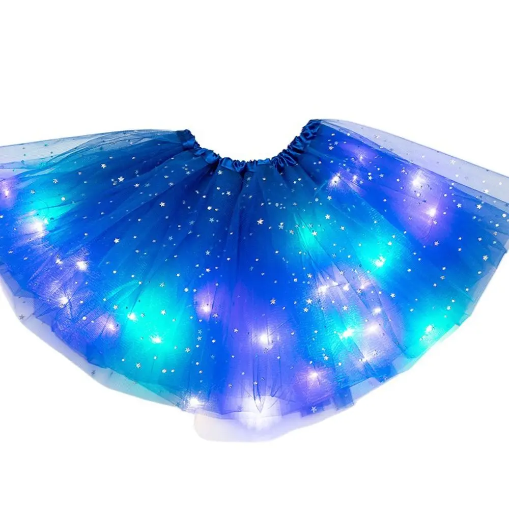 Saias tutu de lantejoulas fofas para meninas, vestido curto infantil, malha elástica macia, multicolorida, luminosa, presentes de aniversário