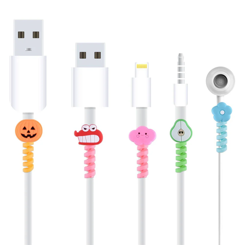 Cute Cartoon Animal Spiral Protector Data Line Cord Protector Protective Case For iphone Cable Winder Cover USB Charger Cable