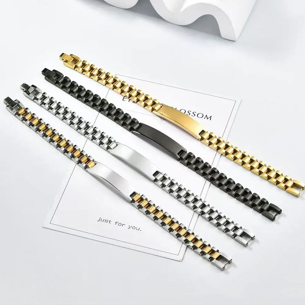 الفولاذ المقاوم للصدأ شخصية النقش سوار عالية مصقول 10 مللي متر-15 مللي متر تخصيص سلسلة فارغة السلس قابل للتعديل #2