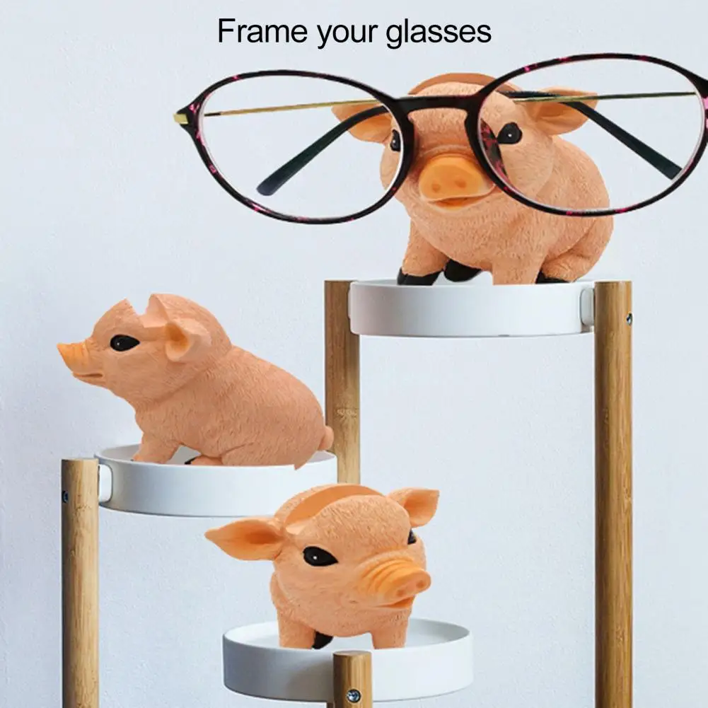 Pig Head Glasses Stand Resin Pig Eyeglass Holder Cute Shaped Spectacles Display Stand for Nightstand Home Office Desk Decor