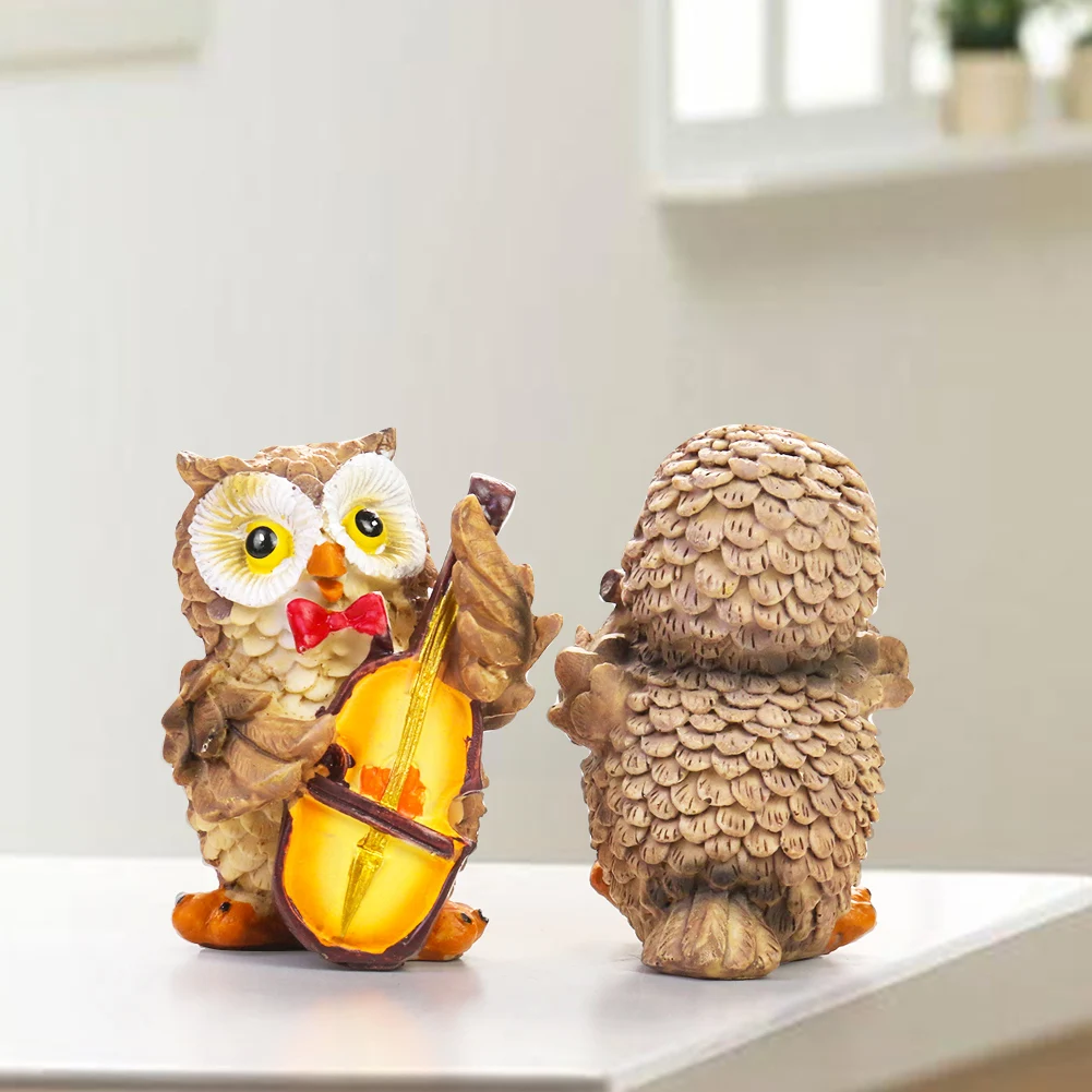 Kawaii Music Bird Owl Violin Cello Flute Finger Piano Band Plays Resin Ornament Figurines Crafts Wedding Party Desk Gifts Decor