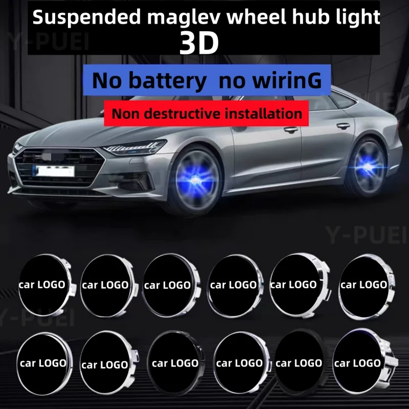 4x Hub Light Car Floating Illumination Wheel Caps LED Light Center Cover for Mercedes-Benz BMW Audi Toyota Honda Ford VW Renault