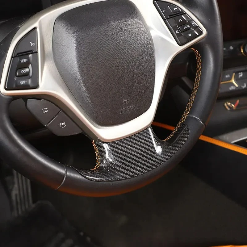 

For Chevrolet Corvette C7 2014-2019 Car Steering Wheel Cover Trim Interior Sticker Real Carbon Fiber Car Accessories