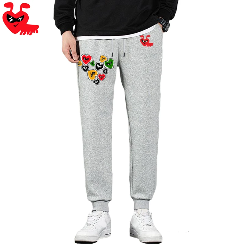 Break Egg Men Pants Cotton Cartoon Cute Ant Embroidery Colorful Love Heart Printed Thin Elastic Pull Rope Spring Casual Pants