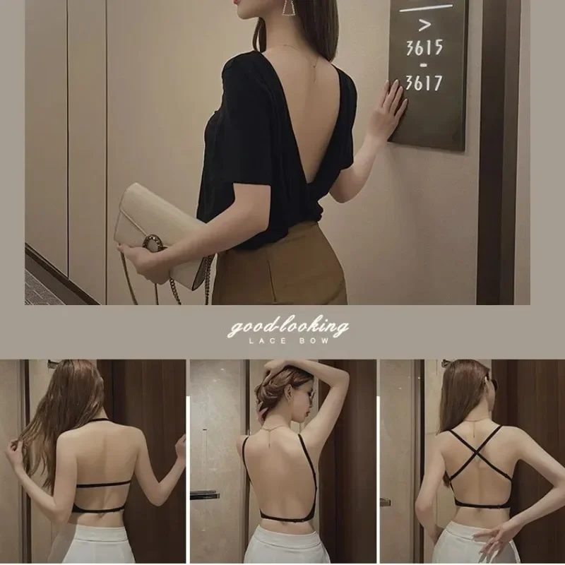 Ropa interior Sexy grande sin espalda en forma de U, parte de atrás bonita, sección delgada para mujer, sujetador sin tirantes recogido en el pecho pequeño sin costuras