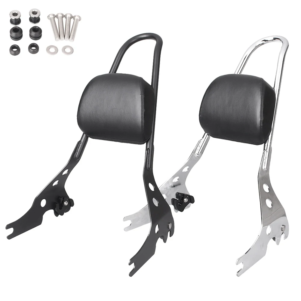 Motorcycle Rear Sissy Bar Backrest Luggage Rack Stain w/ Pad For Harley Davidson Street 500/750 2015 2016 2017 Chrome/Black