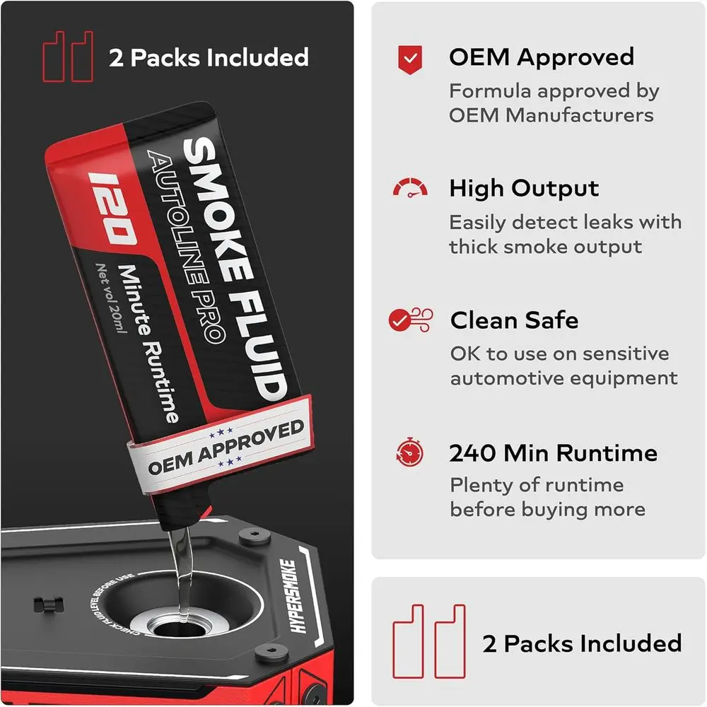 AutoLine Pro HyperSmoke™ Automotive Smoke Machine EVAP Vacuum Leak Tester – Adjustable Pressure – OEM Approved Smoke Fluid – Bui
