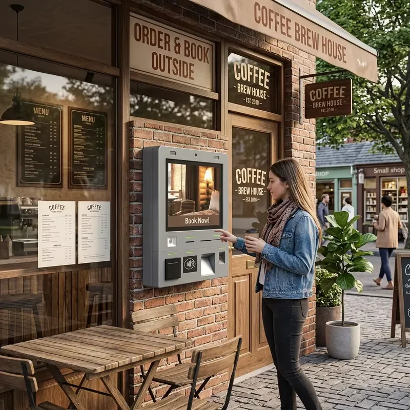 SDK-Enabled Outdoor Self-Ordering Touch Screen Kiosk Wall-Mounted for Ordering & Payment with Optional Barcode Reader