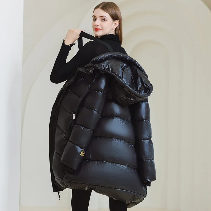 2024 nuove giacche invernali in piumino di cotone abbigliamento donna parka lungo con cappuccio caldo inverno cappotto impermeabile spesso cappotti neri femminili