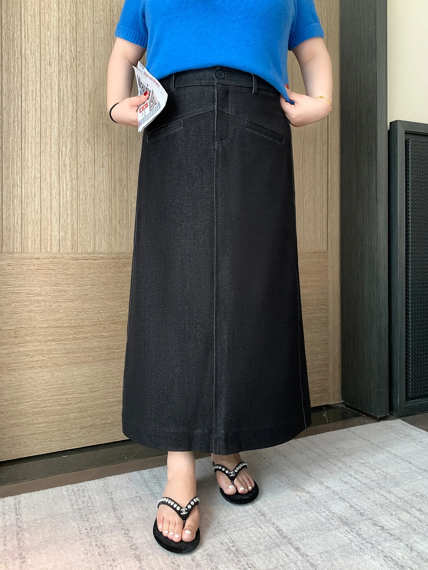 

Джинсовая юбка с высокой талией и прямым кроем, больших размеров, новинка весенней коллекции, винтажная, с разрезом, средней длины, А-силуэт, для женщин больших размеров