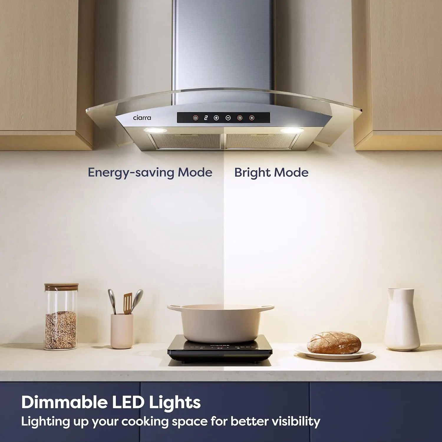 Wall Mount Range Hood 30 inch with Soft Touch Control in Stainless Steel & Tempered Glass, Stove Vent Hood for Kitchen with 3 Sp