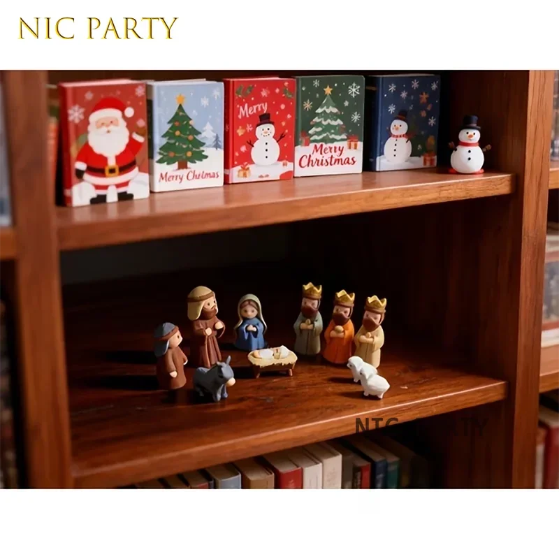 New Iron Box Pocket‑Size Nativity Scene with Mary Jesus Shepherd Mini Xmas Manger Set Xmas Easter Gift Home Decor Cute Figurines