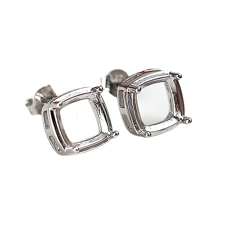 

925 Sterling Silver 6x6mm Cushion Cut Semi Mount Earrings Engagement Wedding Women Stud Earrings Setting Trendy