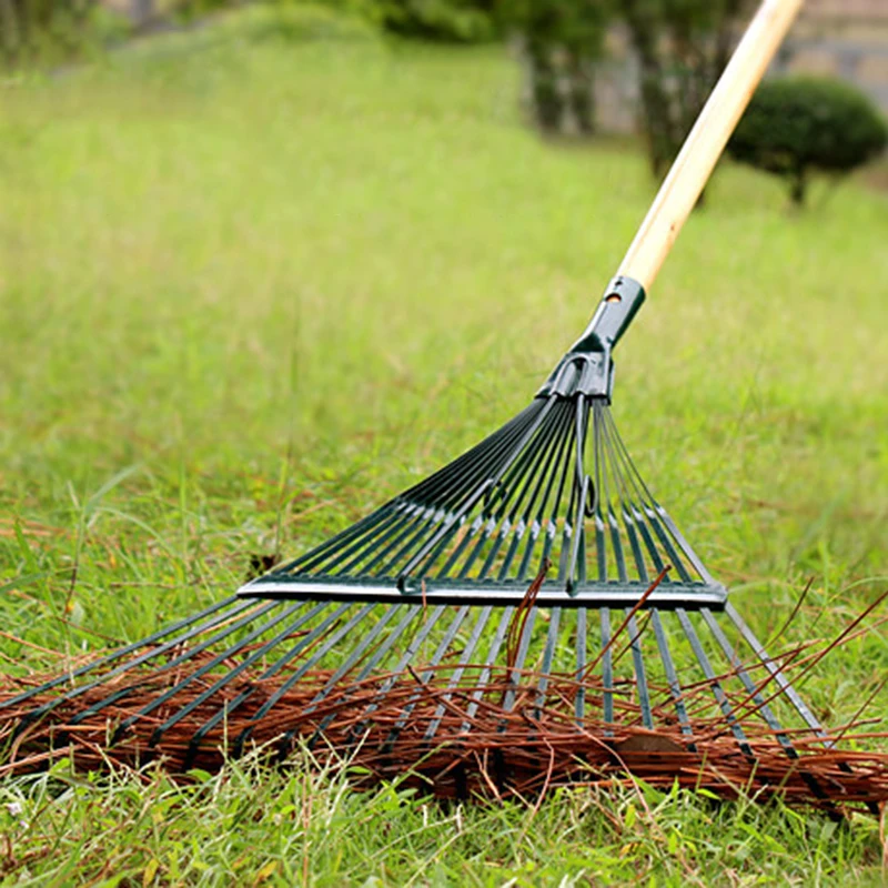 22 Teeth Steel Metal Rake Gardening Heavy Duty Rake Portable Leaf Rakes Collector Garden Tools Household Cleaning Manual Tool