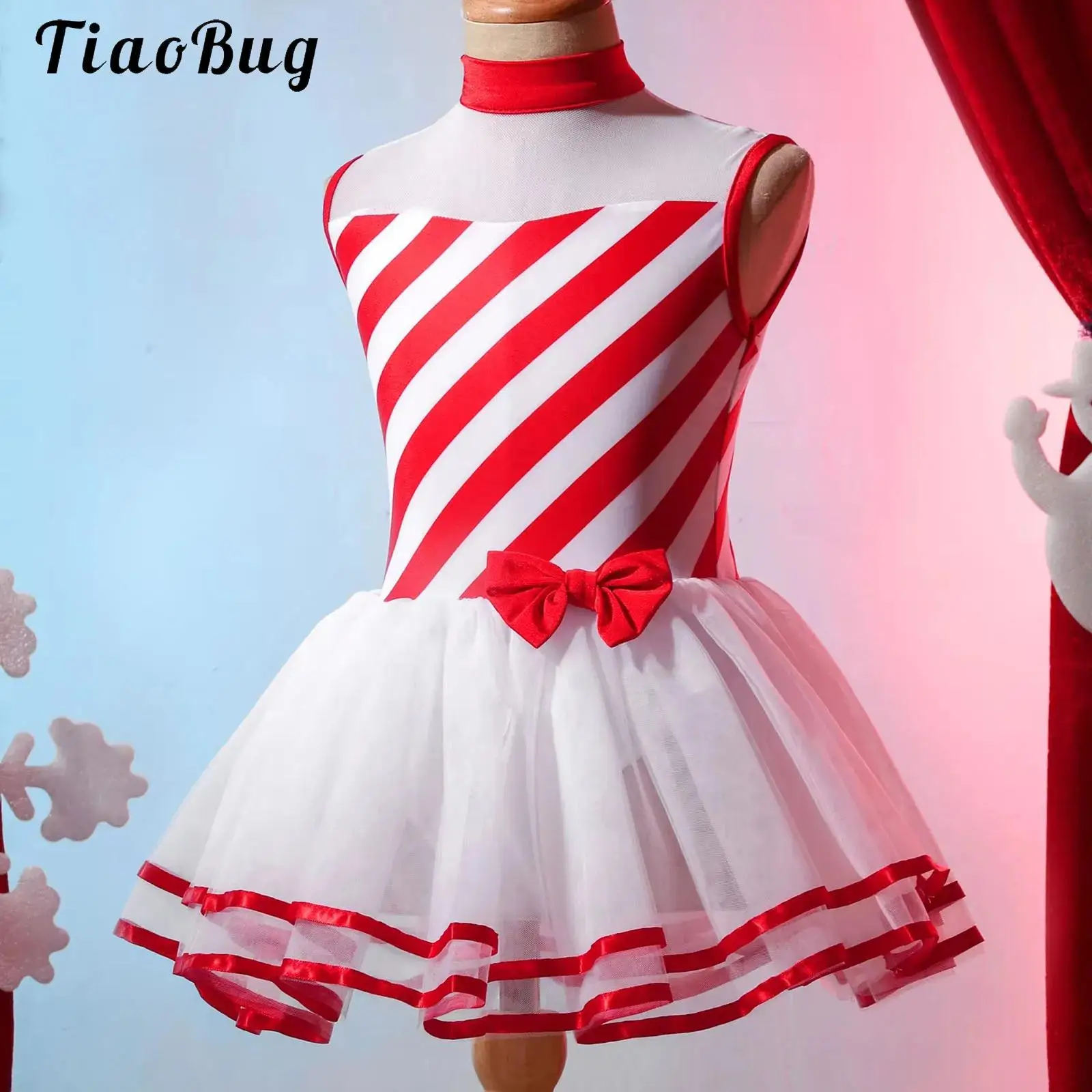 

Girls Christmas Candy Cane Costume Xmas Santa Claus Mesh Tutu Ballet Dance Dress for Halloween Carnival Cosplay Performance