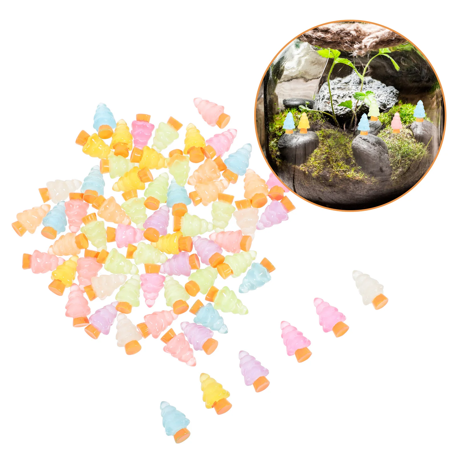 

72pcs Mini Christmas Tree Decor Luminous Resin Glow In Dark Xmas Ornament For Party Tabletop Mantel Fireplace Decoration