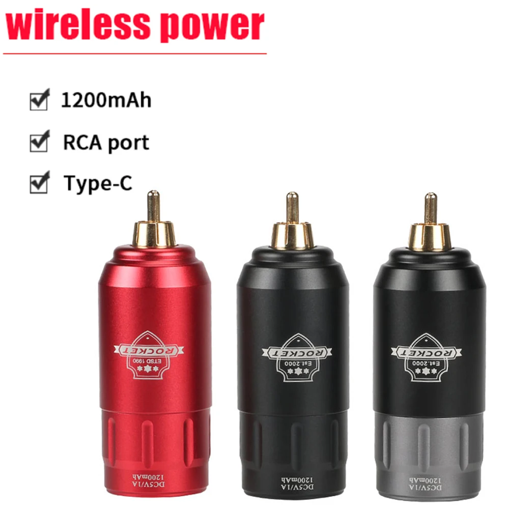 

Rocket Mini Wireless Power Supply For Rotary Tattoo Machine Pen RCA Connector Type-C Tattoo Power Rechargeable Portable Battery