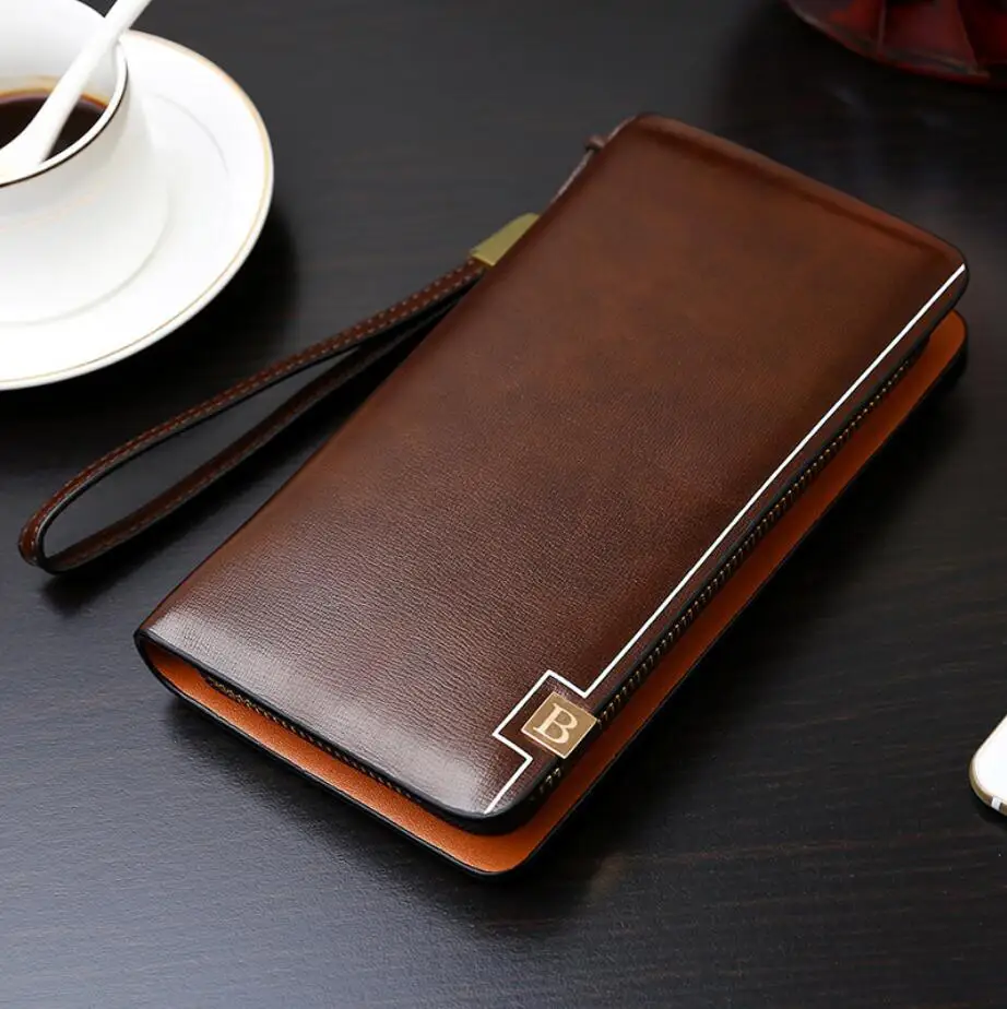 

Men's PU Leather Zipper Handbag Multi-Functional Gentleman Wallet Black Business Mobile Phone Purse Wholesale