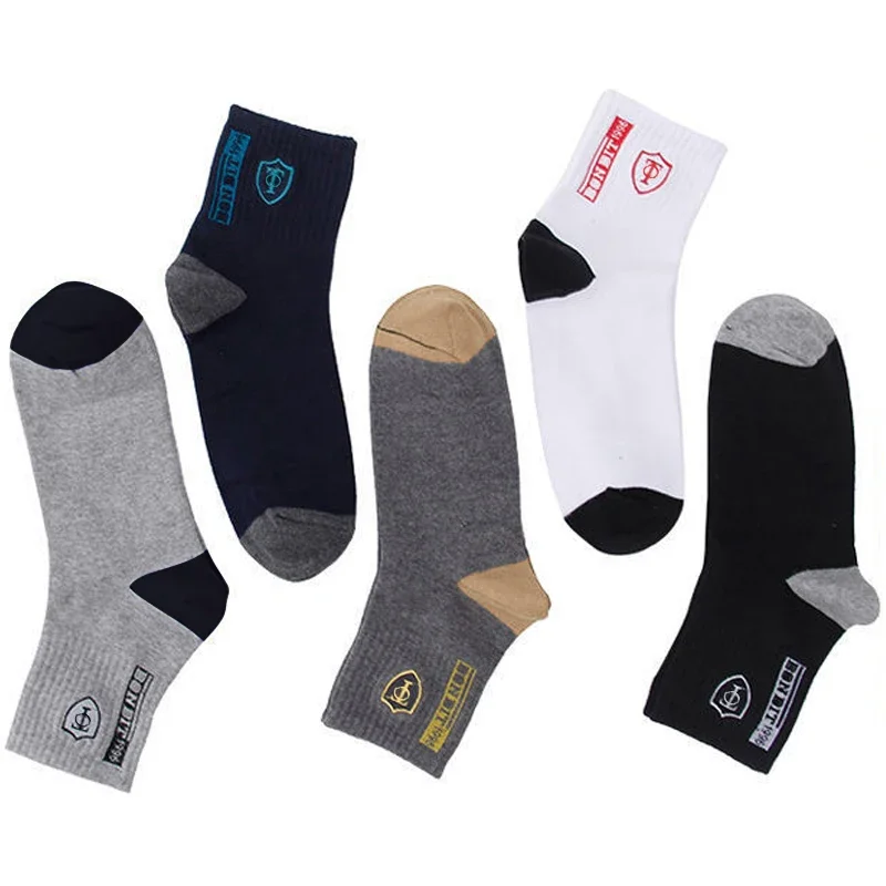 5 pairs of men's mid-calf socks, moisture-wicking sports socks, classic versatile color-blocked sports and casual socks