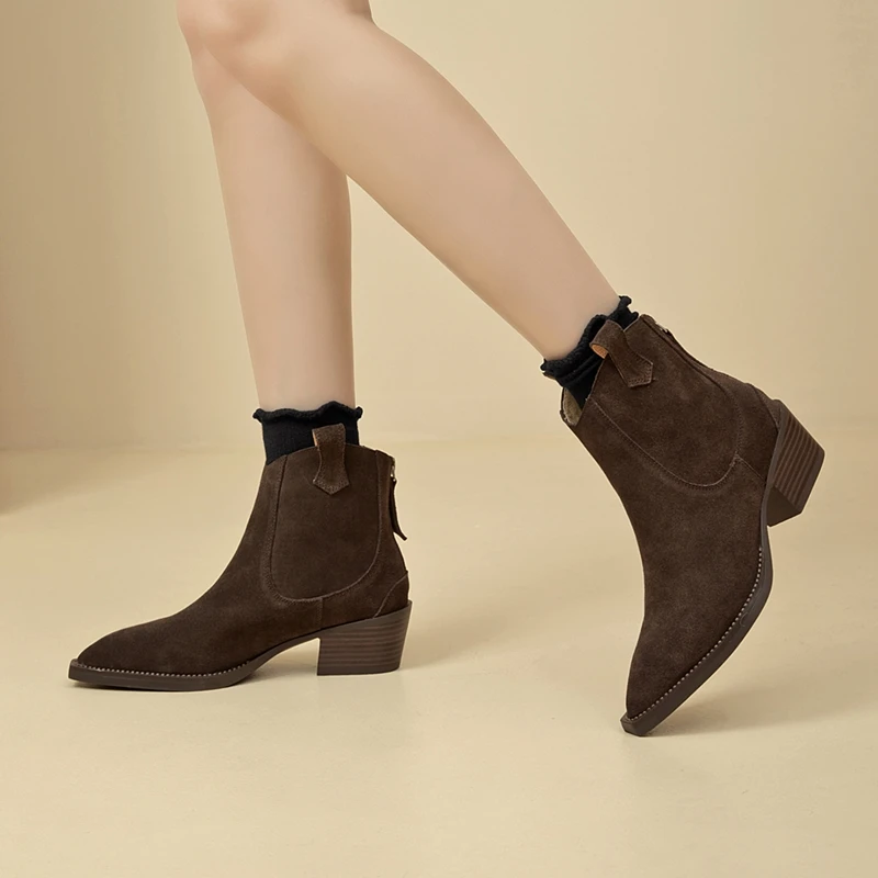 AIYUQI Damen-Stiefeletten 2026, neue Western-Cowboy-Stiefel mit spitzer Zehenpartie und Reißverschluss für Damen, Arbeitsstiefel mit Blockabsatz für Damen – Detail 5