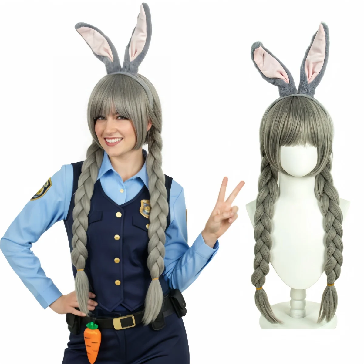 

Парик для косплея REEWES JUDY, серый длинный синтетический парик с челкой для TEEN, женский карнавальный костюм на Хэллоуин, аксессуары