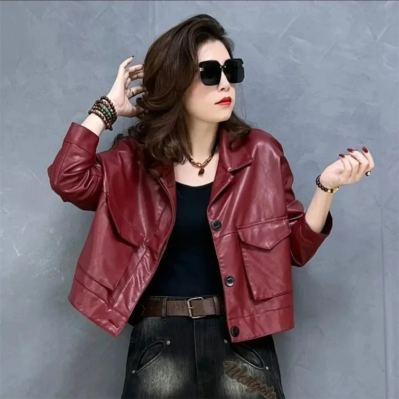 2024 Female PU Leather Leather Jacket Coat Spring Autumn Women Loose Versatile Outerwear Ladies Fashion Locomotive Short Jacket