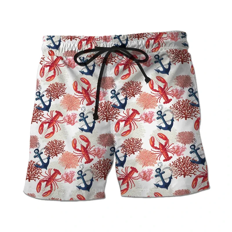 Hawaiian Lobster 3D Printed Short Pants For Men Clothes Funny Animal Shrimp Beach Shorts Seafood Aloha Trunks Fashion Trousers