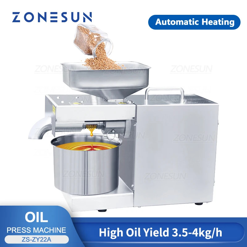 

ZONESUN ZS-ZY22A Automatic Soybean Oil Press Machine Sunflower Seed Oil Peanut Olive Sesame Corn Almond Seeds Extractor