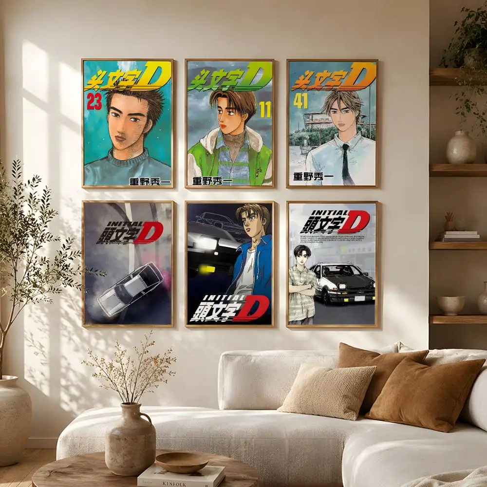 Anime Initial D Poster Self-Adhesive HD Mural Wall Decals, Living Room Bedroom Home Decor Gift