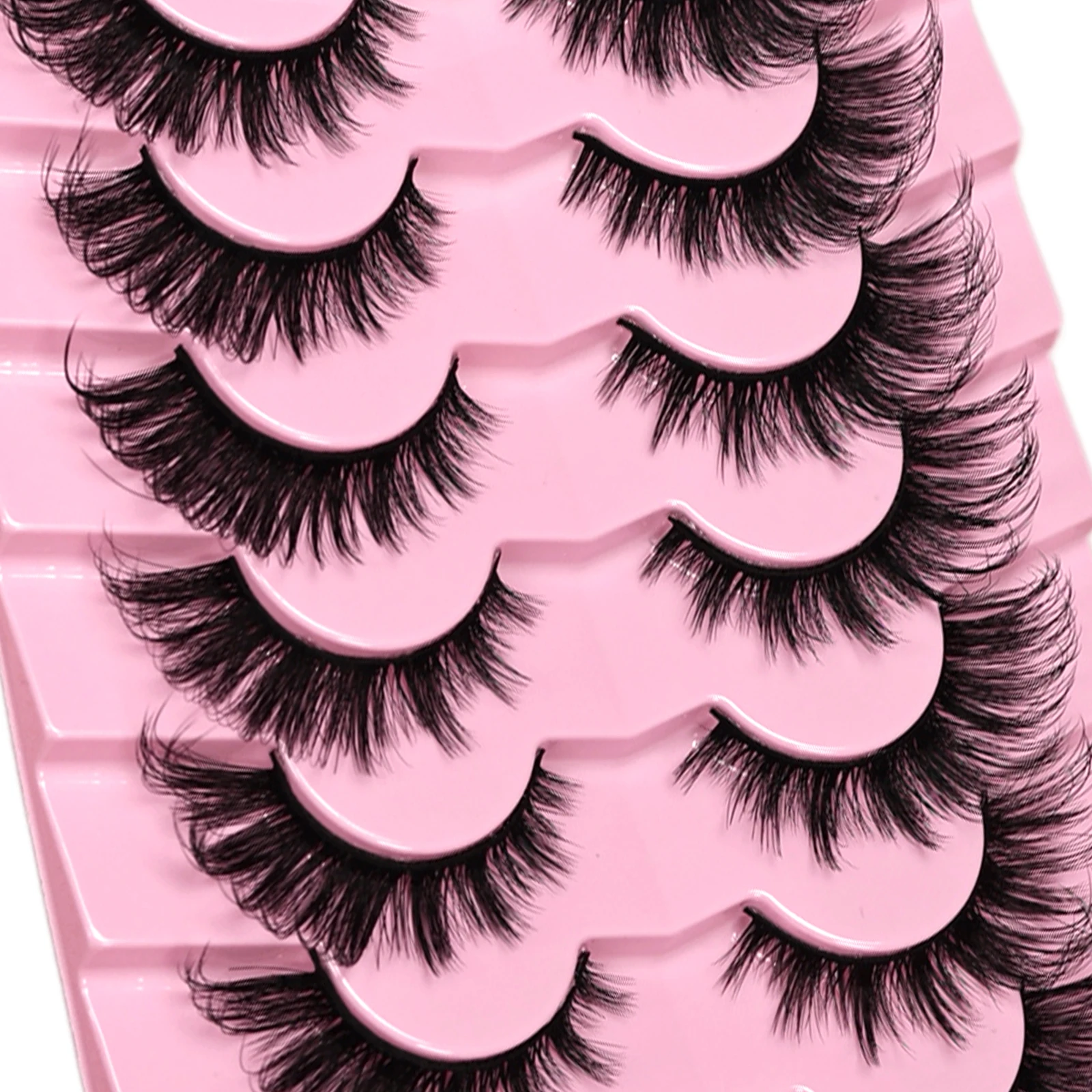 Fox Eye Wispy Strip Lashes 7 Paar Falsche Wimpern aus Kunstnerz, Flauschige Flügel-Katzenaugen-Wimpern, Wiederverwendbares Augen-Make-up für den Alltag und Partys – Detail 5