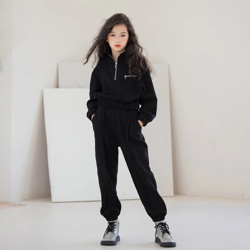 

Girls' Sports Suit Long Pants Two-piece Set 2025 Autumn Casual Big Children's Women's Wear Solid Color Sports Suit Fashionable