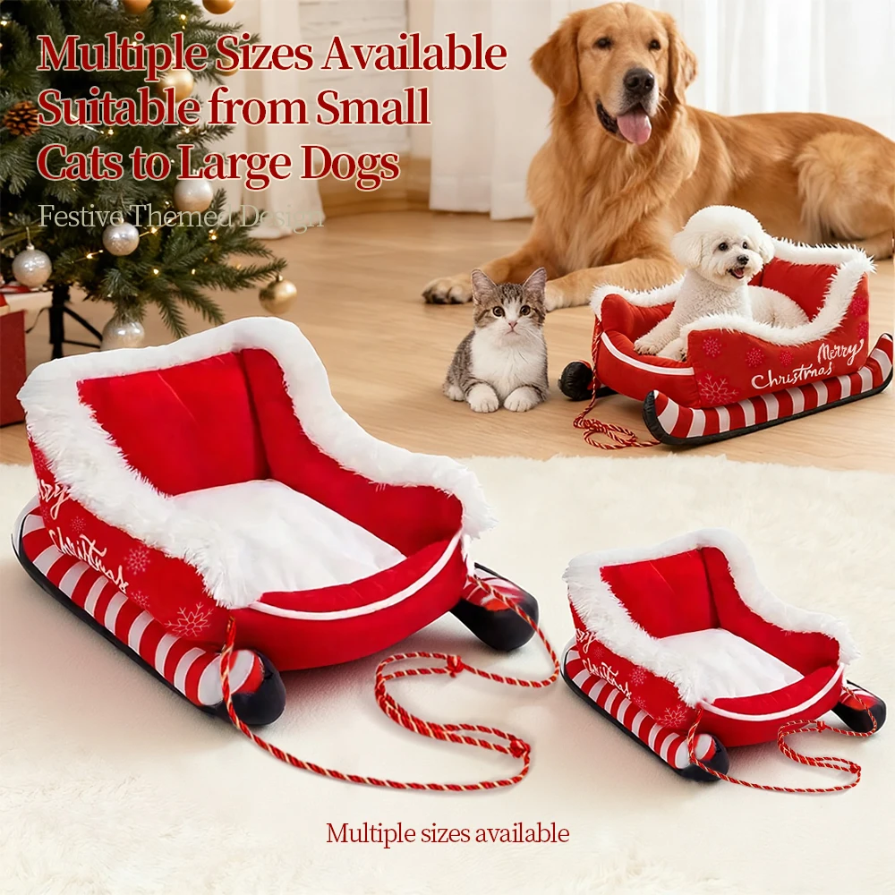 

Christmas Washable Dog Sofa Bed Nest Winter Dog Bed Sled Cat Hammock with Anti-Slip Bottom for Cats Dogs Christmas Decoration