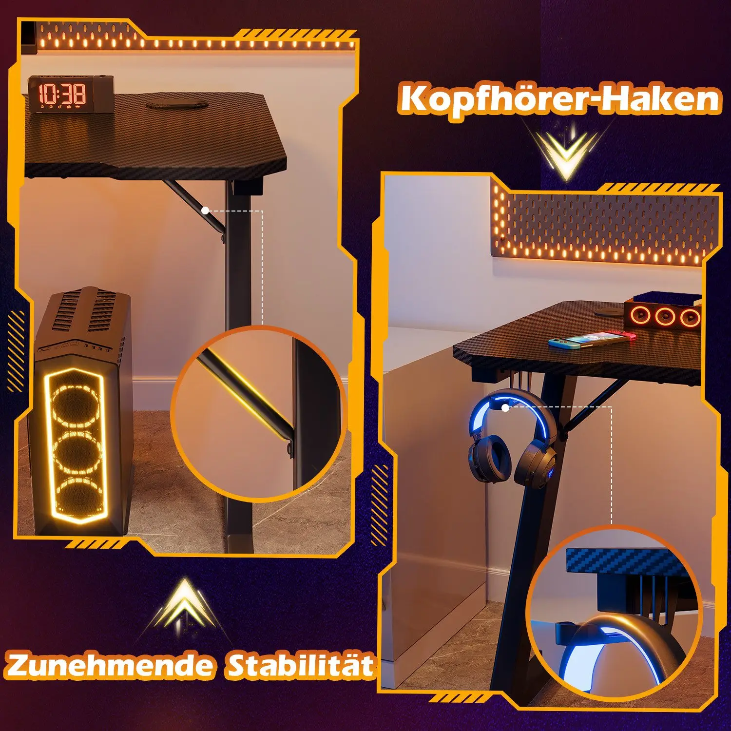 Gaming Table Z Shaped Modern Wood Metal Adjustable Lights Led Rgb Pc Game Home Office Computer Desk Gaming Table For Gaming