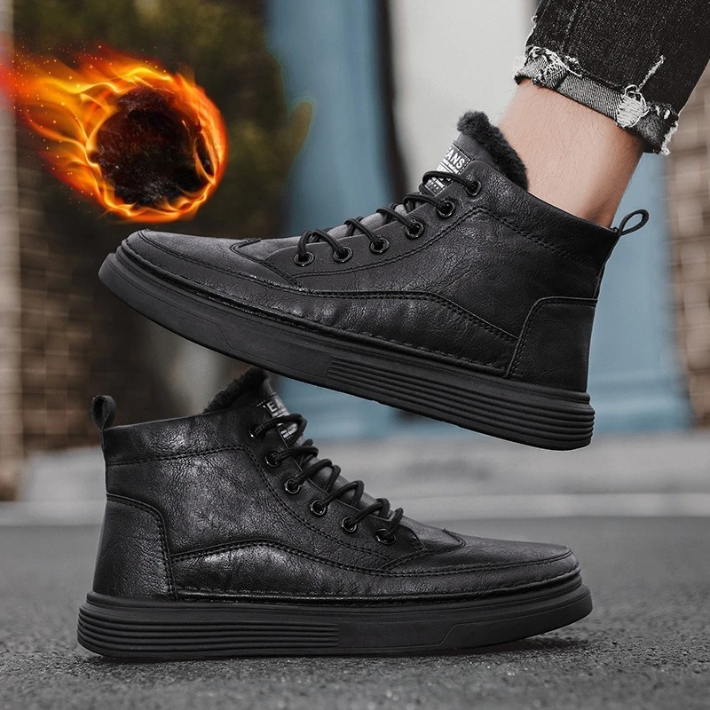أزياء الشتاء القطيفة سميكة عالية أعلى أحذية قطنية للرجال متعددة الاستخدامات أحذية الثلوج الدافئة للرجال الأحذية الجلدية