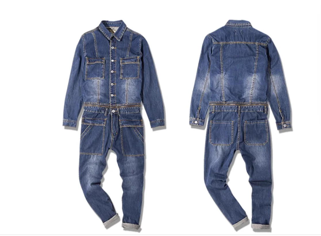 Japanese retro denim jumpsuit men 2025 new personalized detachable workwear jumpsuit youth slim fit overalls men