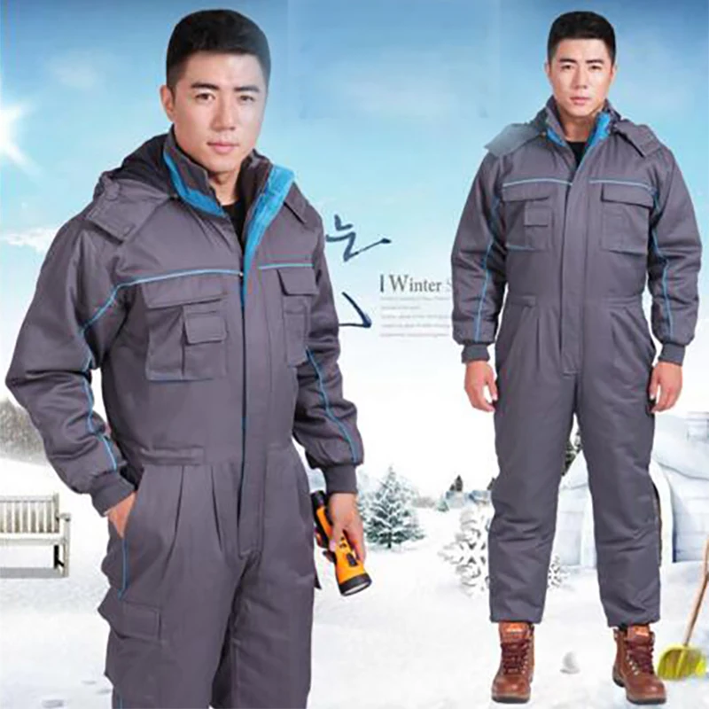 Autumn Winter Thicken Warm Cotton Jumpsuit Safety Jacket Worker Working Clothes Mens Workwear Coveralls For Security Protection