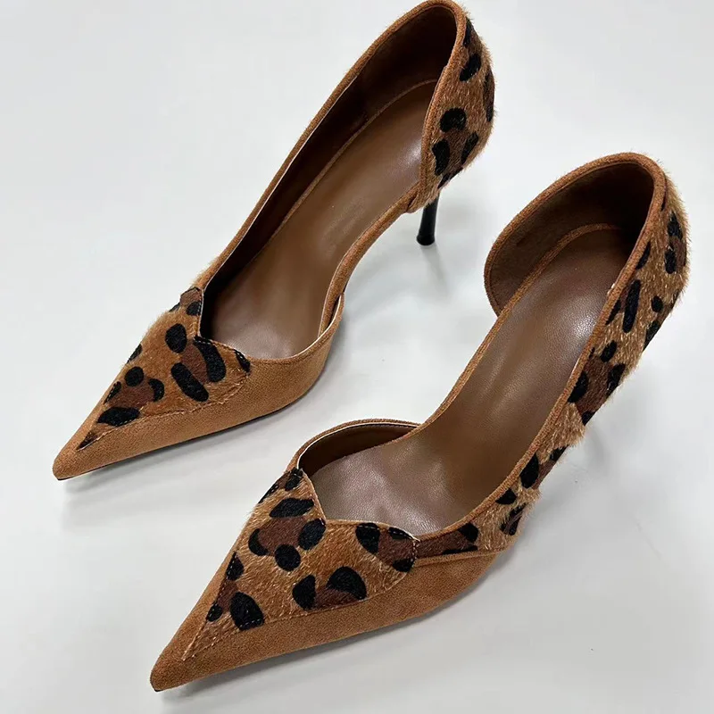 

European and American Style Pointed Leopard Print High Heels for Women New Mirad Shallow Mouth Sexy Slim Heel Shoes for Women