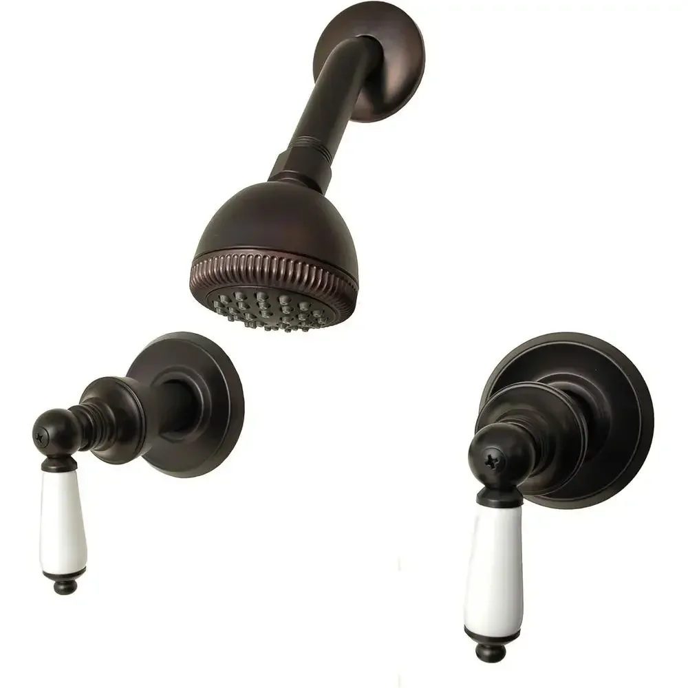 8 Oil Rubbed Bronze Two-Handle Shower Faucet with Porcelain Lever Handles