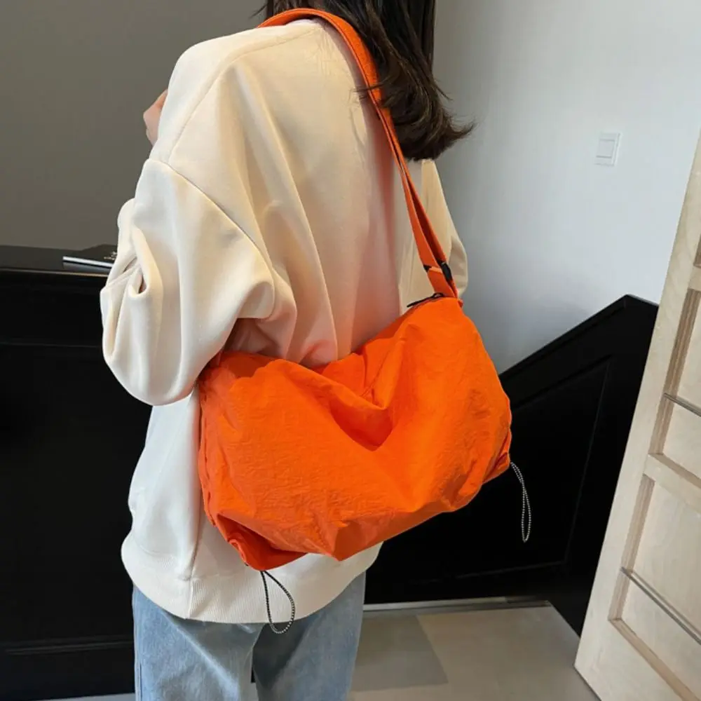 

Korean Style Drawstring Dumpling Bag Large Capacity All-match Nylon Crossbody Bag Causal Solid Color Sports Shoulder Bag Female