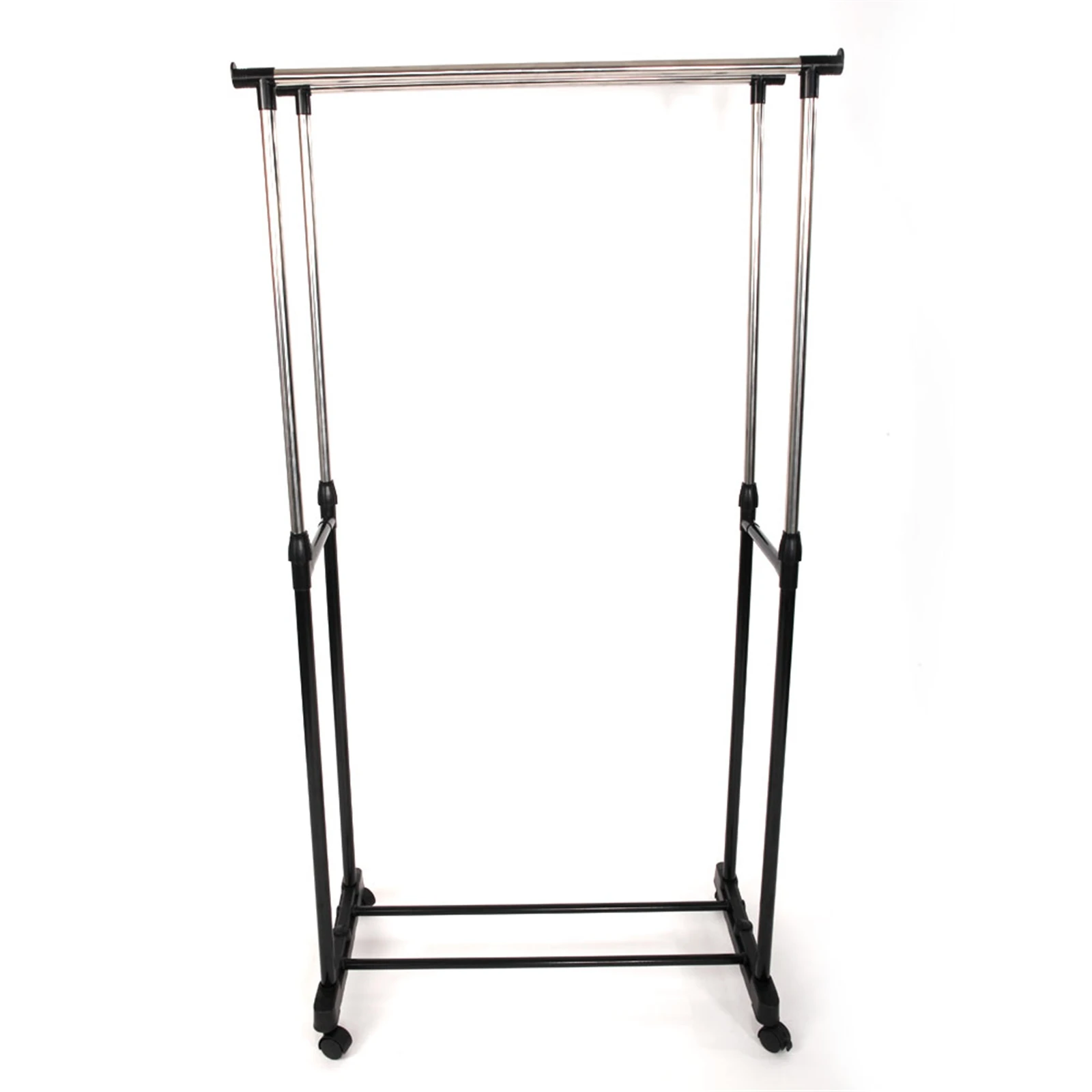 

Dual-bar Vertical & Horizontal Stretching Stand Clothes Rack with Shoe Shelf YJ-03 Black & Silver