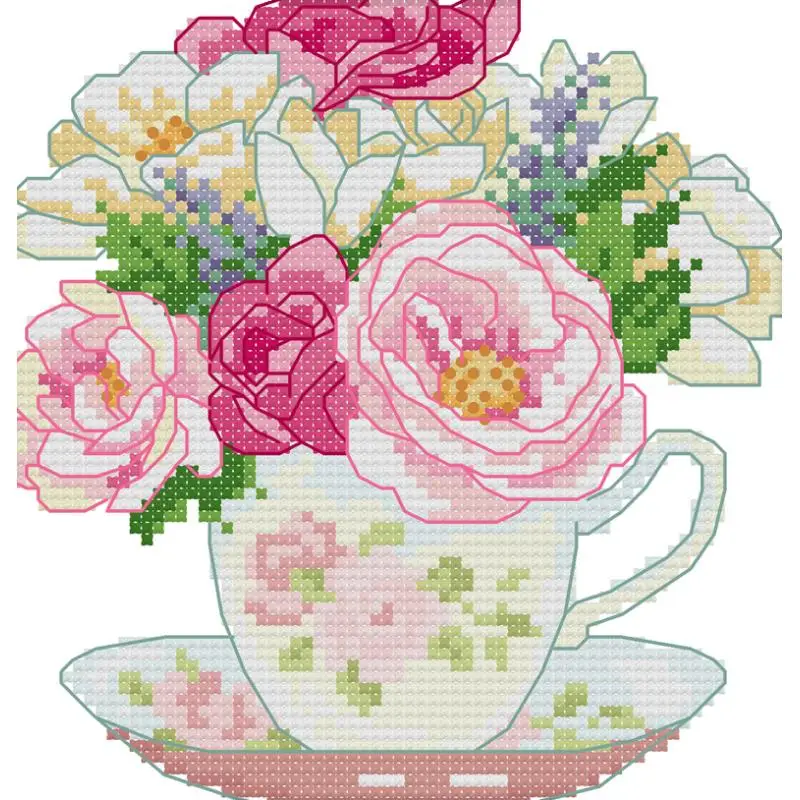 Flower Pot Series Floral Pattern Cross Stitch Kit 14ct Count 16ct 11ct Printed Canvas Fabrics Sewing Set DIY Handmade Needlework