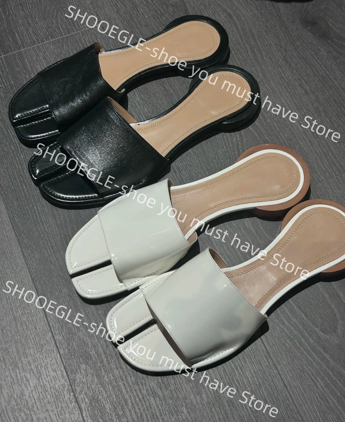 

Women's White Split Toe Square Toe Flat Mule Slide Sandals Minimalist Design Slip-On Ladies Daily Office Casual Street Slippers