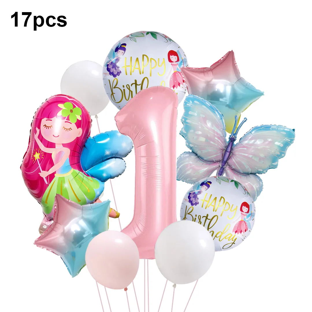 17pcs/set Butterfly Fairy 32inch Number Balloon Flower Fairy Butterfly Birthday Decors Fairy Garden Party Baby Shower Supplies