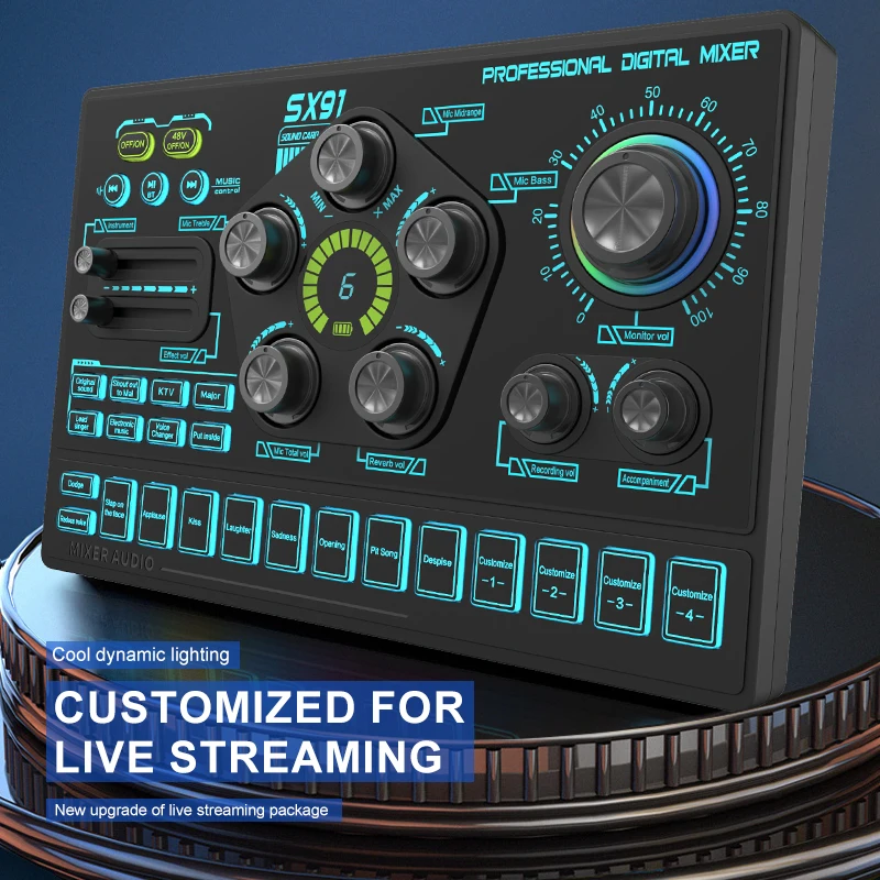 SX91 Professional Multiple Effects Live XLR Sound Card, Audio Interface, 48V for Live Streaming