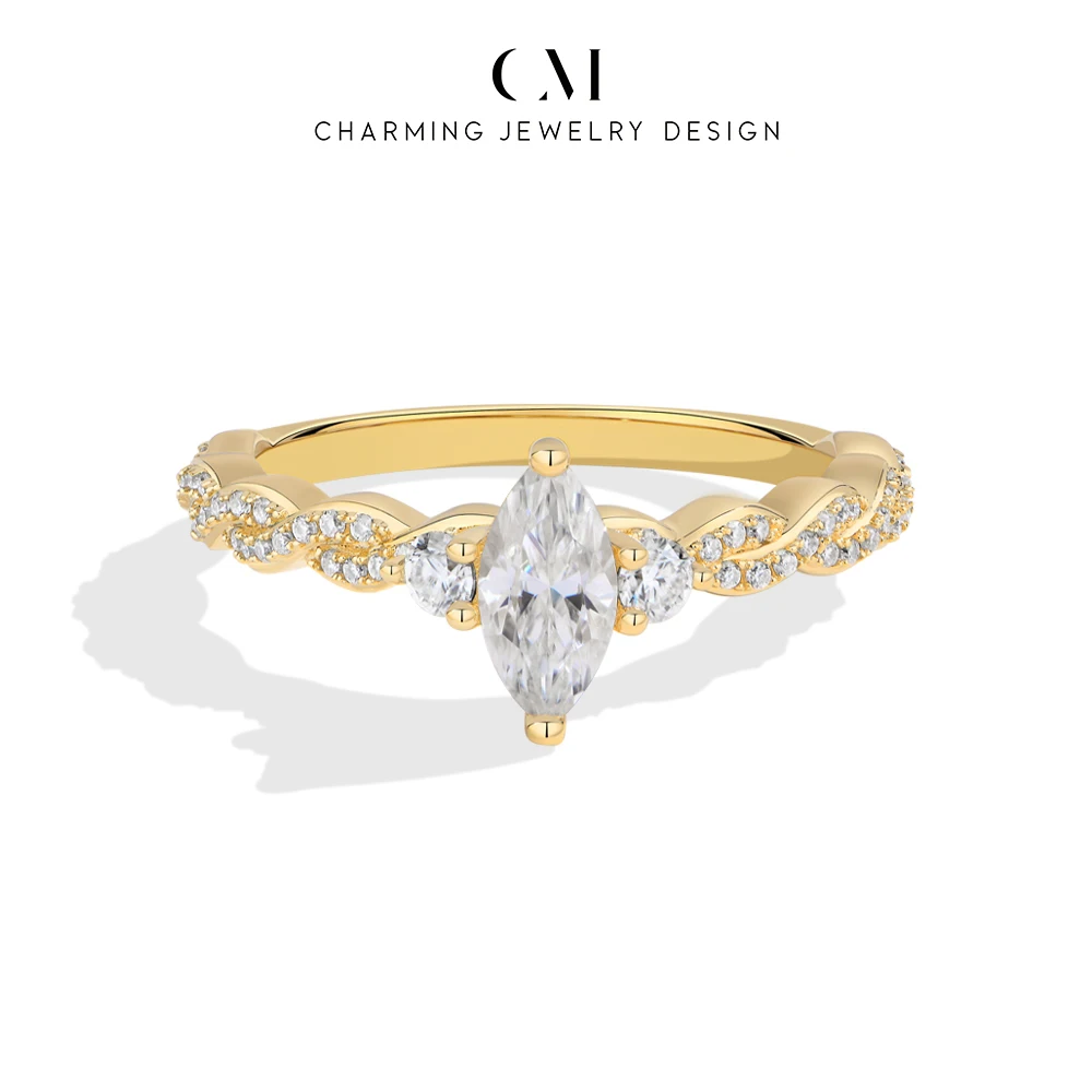 

CHARMING New Luxury Marquise Moissanite Ring Spiral band S925 Silver for Women party Jewelry Gift Wedding Anniversary High Value