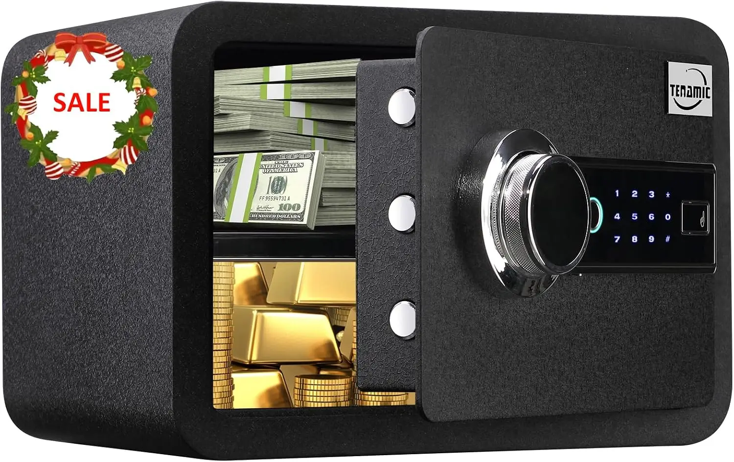 Biometric Fingerprint Safe Box 0.85 Cubic Feet Fireproof Waterproof Safe Box with Induction Light and Leather, Solid Alloy Steel